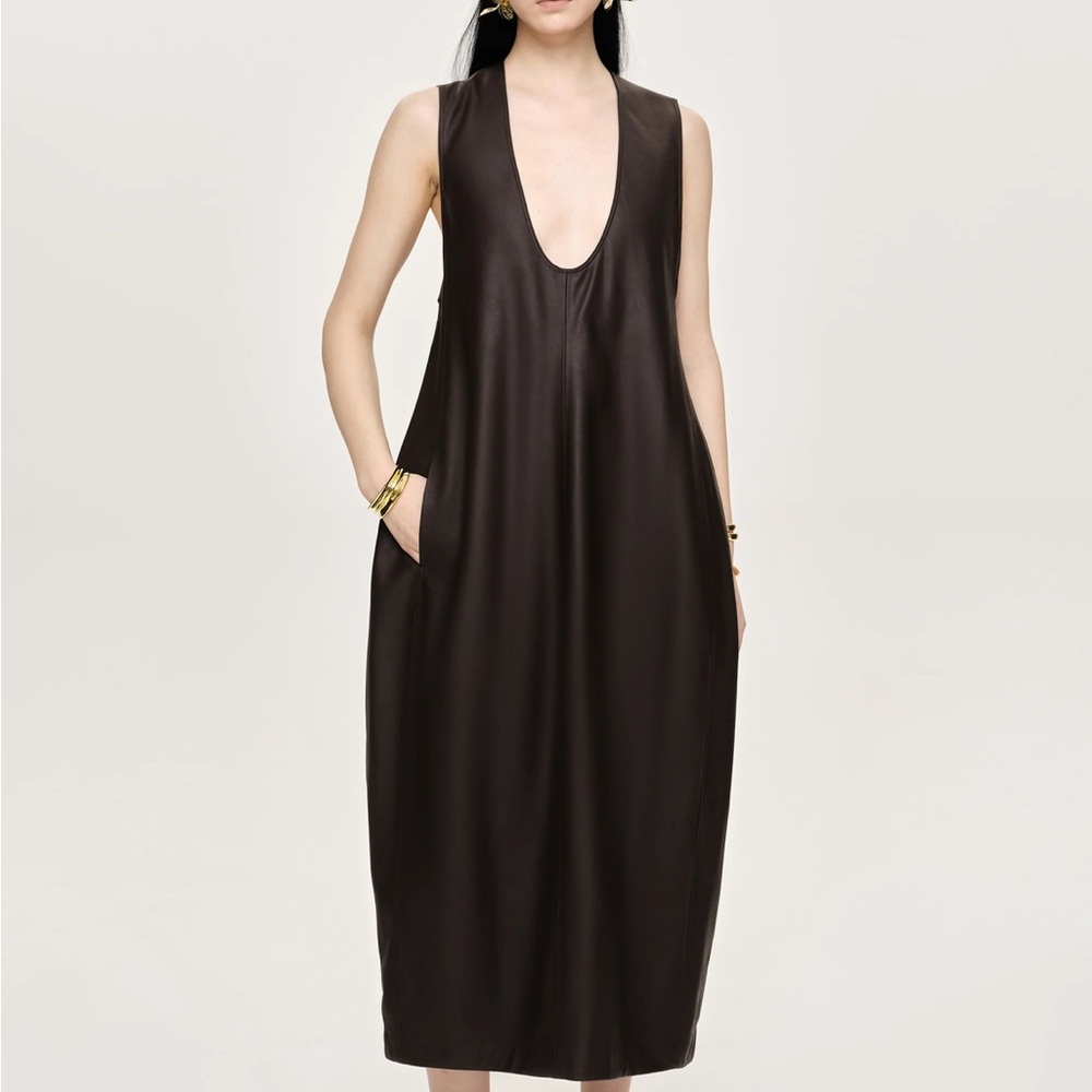 ADUA FAUX LEATHER MAXI DRESS, CHOCOLATE